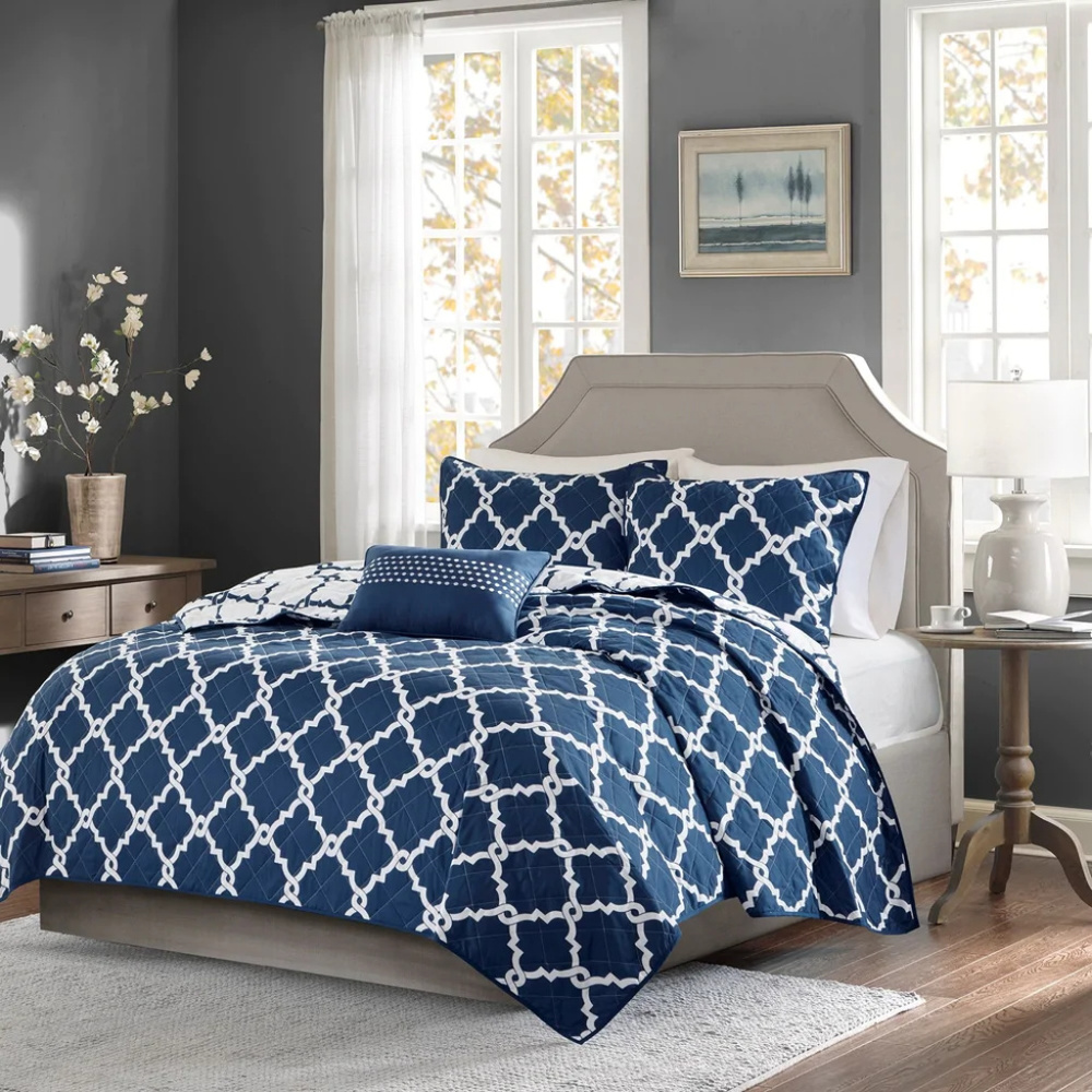 NEW Madison Park Cole Navy Reversible Coverlet Set